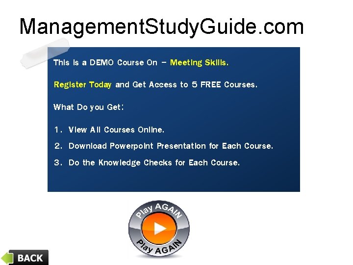 Management. Study. Guide. com This is a DEMO Course On – Meeting Skills. Register