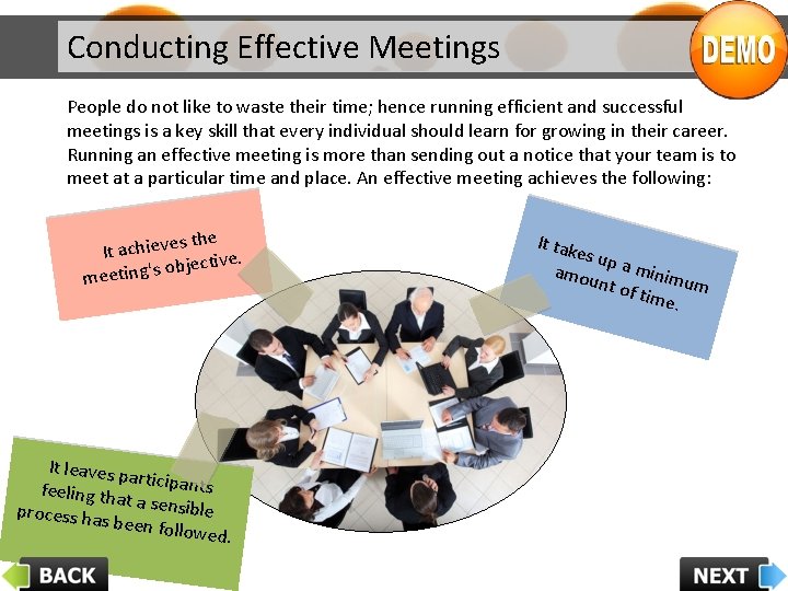 Conducting Effective Meetings People do not like to waste their time; hence running efficient