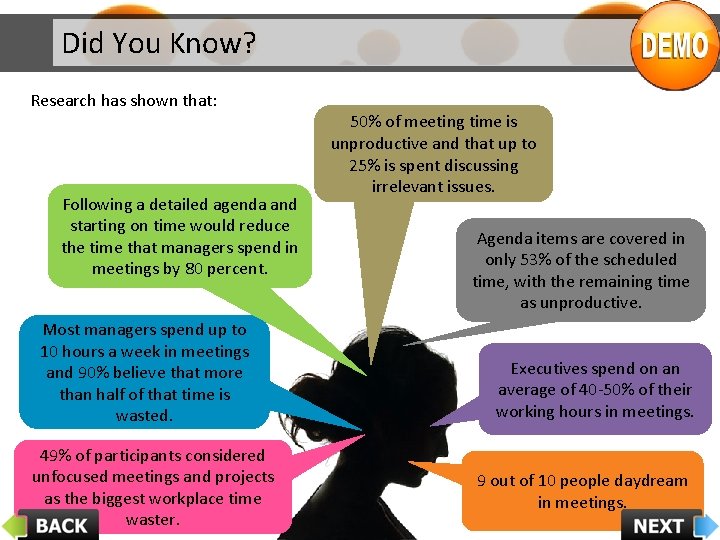 Did You Know? Research has shown that: Following a detailed agenda and starting on