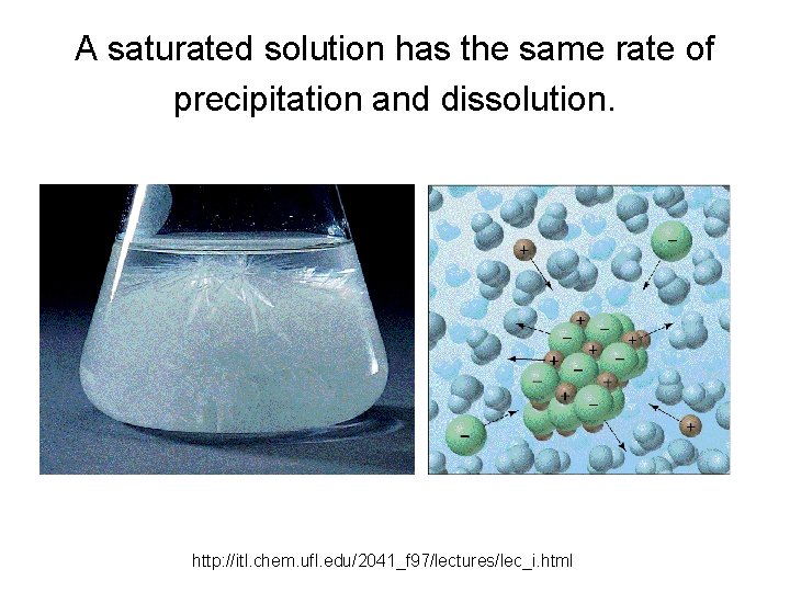 A saturated solution has the same rate of precipitation and dissolution. http: //itl. chem.