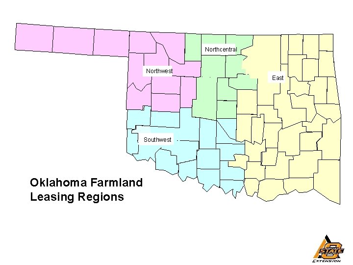 Northcentral Northwest East Southwest Oklahoma Farmland Leasing Regions 