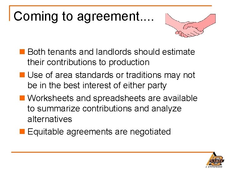 Coming to agreement. . n Both tenants and landlords should estimate their contributions to