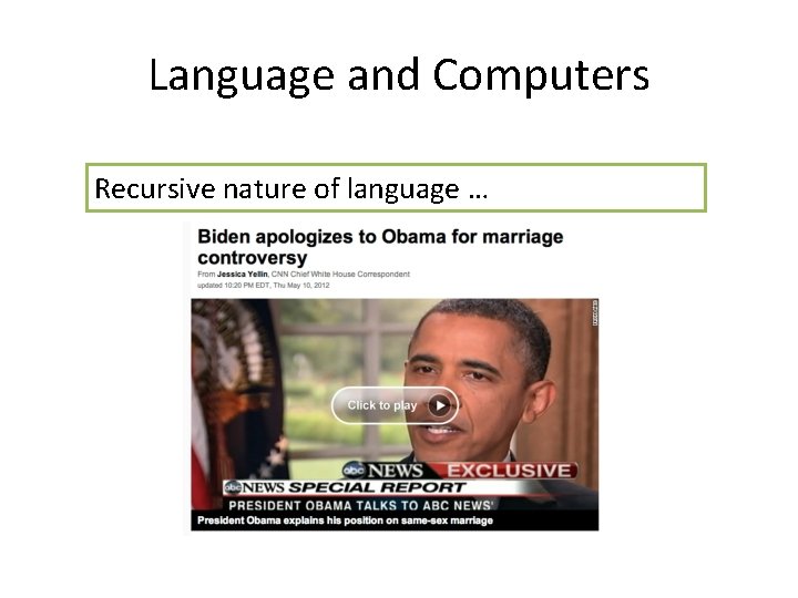 Language and Computers Recursive nature of language … 