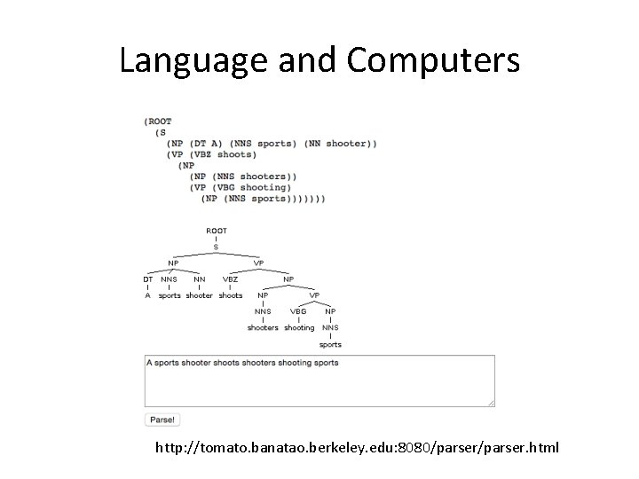 Language and Computers http: //tomato. banatao. berkeley. edu: 8080/parser. html 