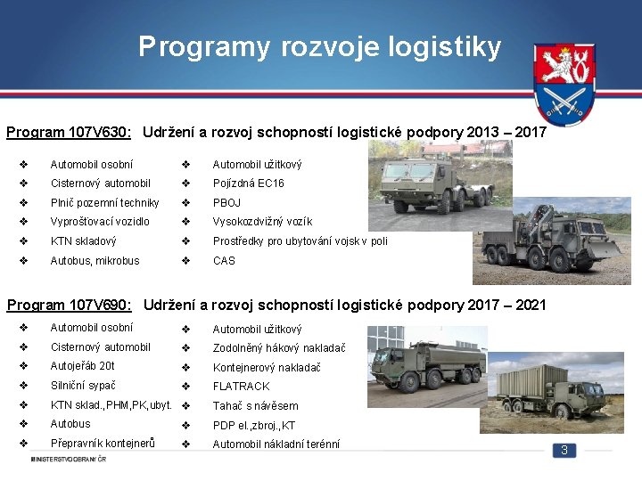 Programy rozvoje logistiky Program 107 V 630: Udržení a rozvoj schopností logistické podpory 2013