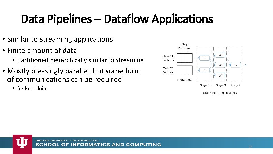 Data Pipelines – Dataflow Applications • Similar to streaming applications • Finite amount of