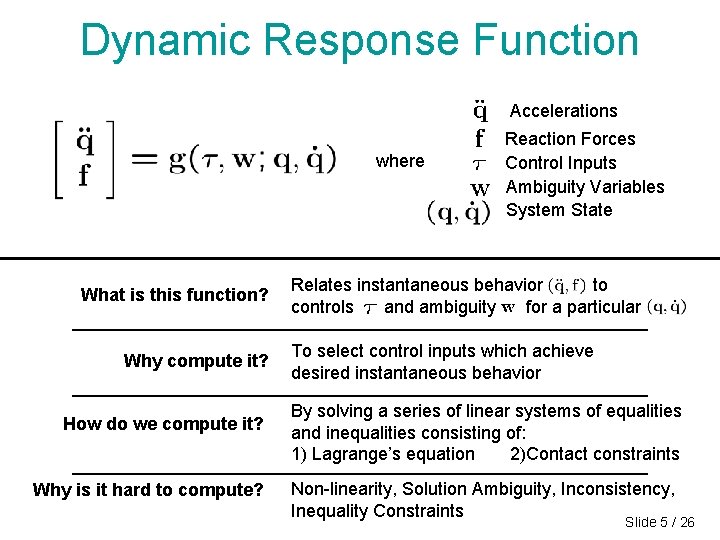 Dynamic Response Function Accelerations where What is this function? Why compute it? How do Dynamic Response Function Accelerations where What is this function? Why compute it? How do