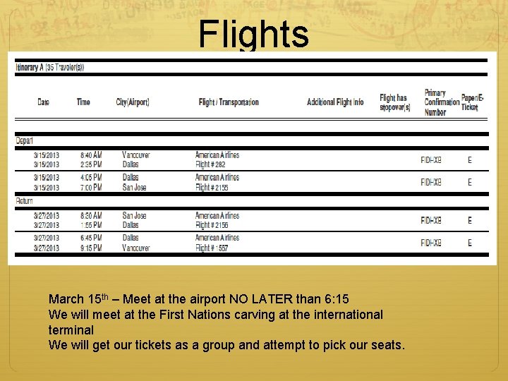 Flights March 15 th – Meet at the airport NO LATER than 6: 15