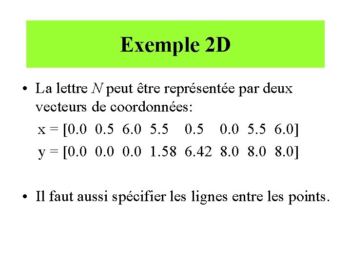 Exemple 2 D • La lettre N peut être représentée par deux vecteurs de