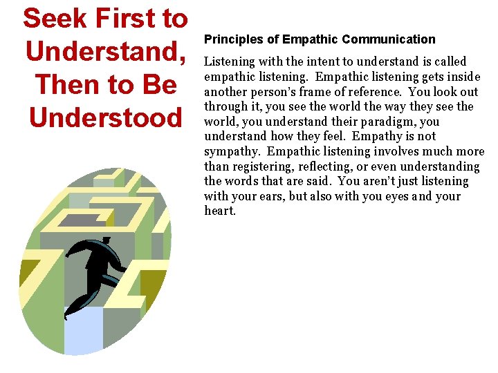 Seek First to Understand, Then to Be Understood Principles of Empathic Communication Listening with