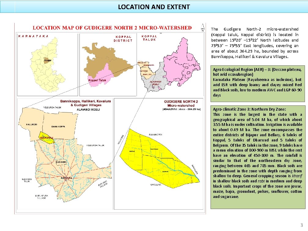 LOCATION AND EXTENT The Gudigere North-2 micro-watershed (Koppal taluk, Koppal district) is located in