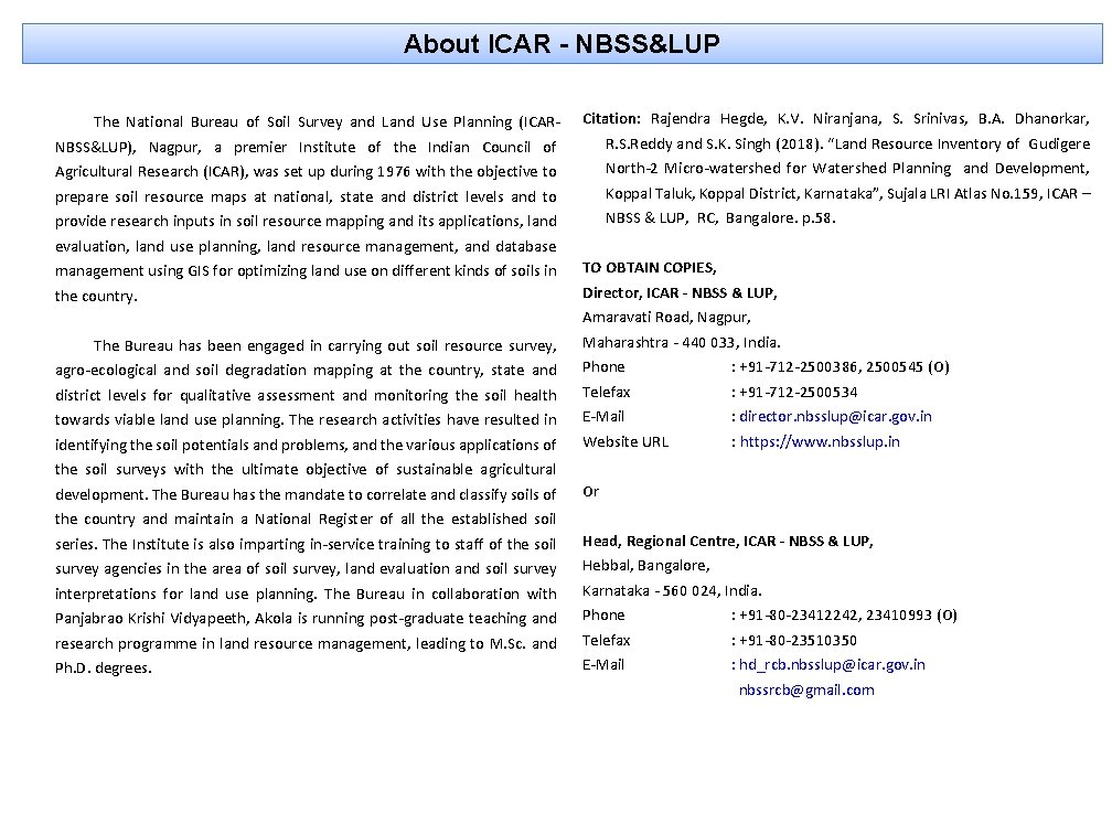 About ICAR - NBSS&LUP The National Bureau of Soil Survey and Land Use Planning