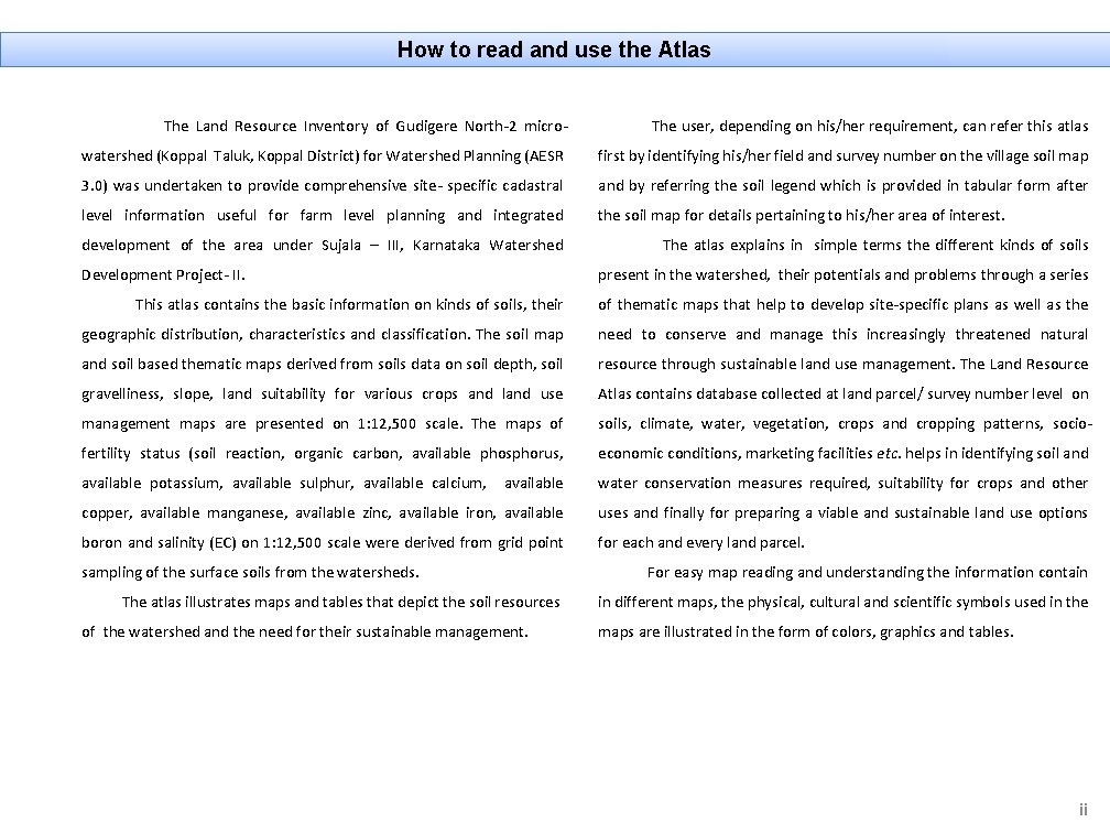 How to read and use the Atlas The Land Resource Inventory of Gudigere North-2