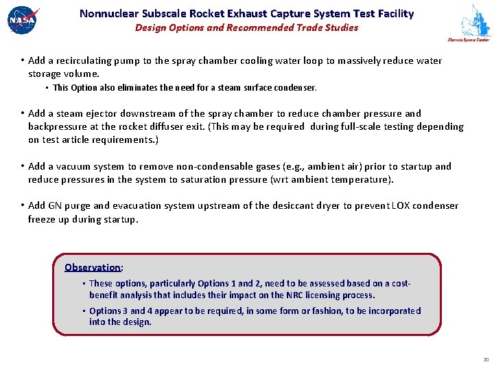 Nonnuclear Subscale Rocket Exhaust Capture System Test Facility Design Options and Recommended Trade Studies