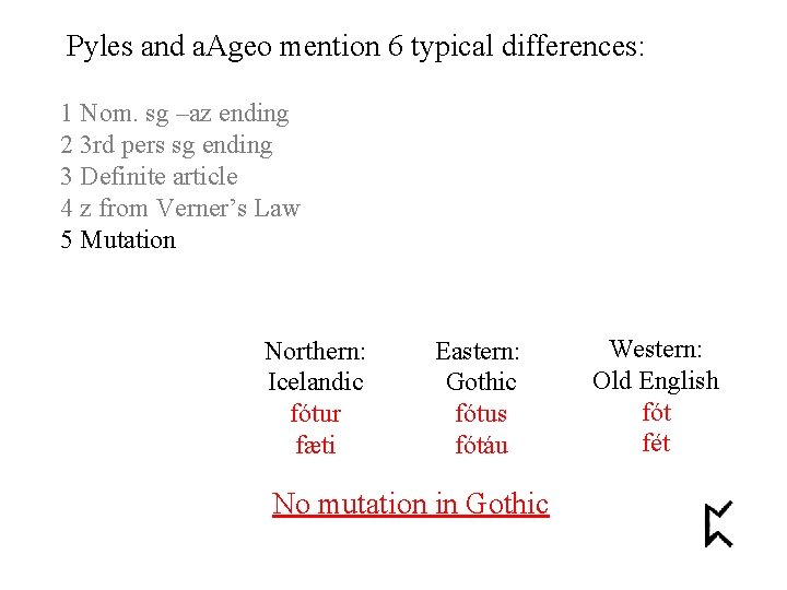 Pyles and a. Ageo mention 6 typical differences: 1 Nom. sg –az ending 2