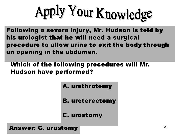 Apply Your Knowledge Part 2 Following a severe injury, Mr. Hudson is told by