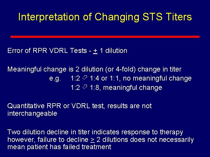 Interpretation of Changing STS Titers Error of RPR VDRL Tests - + 1 dilution