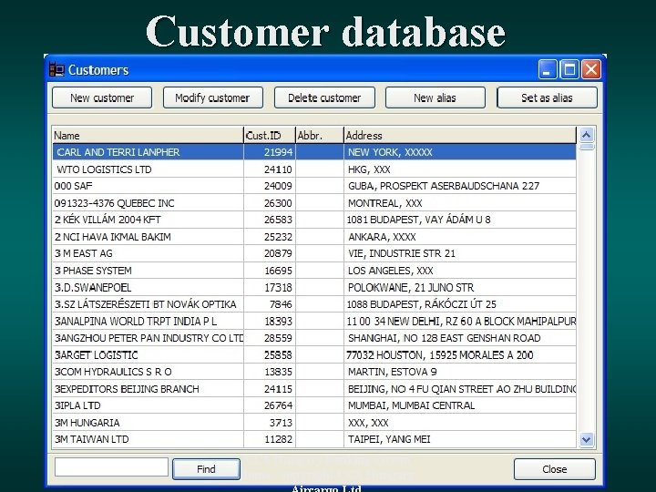 Customer database CCS Hungary Booking system demo - copyright CCS Hungary 