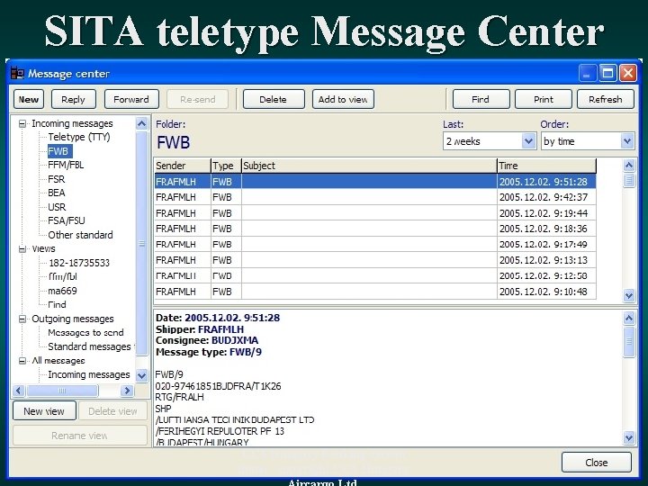 SITA teletype Message Center CCS Hungary Booking system demo - copyright CCS Hungary 