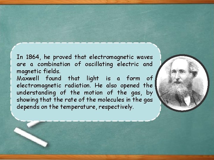 In 1864, he proved that electromagnetic waves are a combination of oscillating electric and