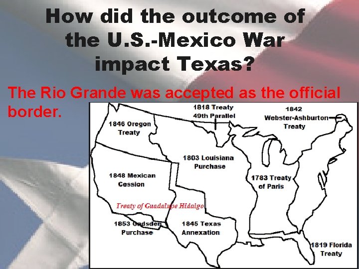 How did the outcome of the U. S. -Mexico War impact Texas? The Rio