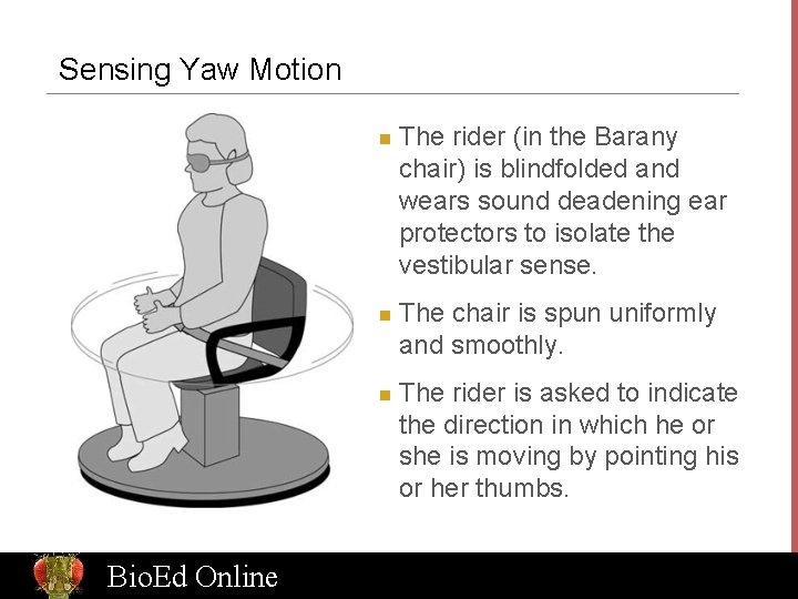 Sensing Yaw Motion n Bio. Ed Online The rider (in the Barany chair) is