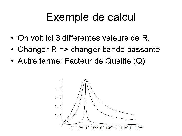 Exemple de calcul • On voit ici 3 differentes valeurs de R. • Changer