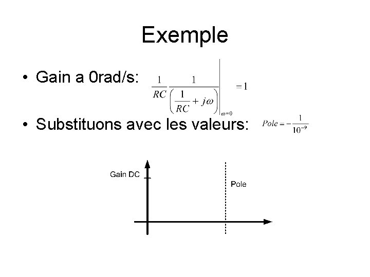 Exemple • Gain a 0 rad/s: • Substituons avec les valeurs: 