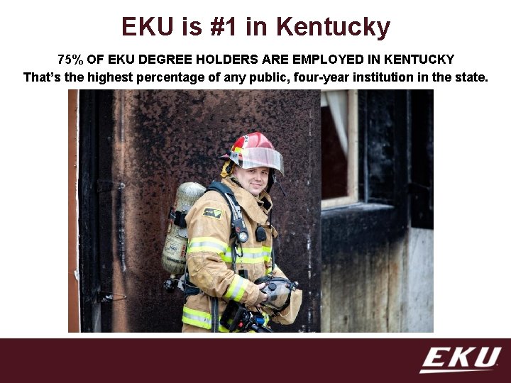 EKU is #1 in Kentucky 75% OF EKU DEGREE HOLDERS ARE EMPLOYED IN KENTUCKY