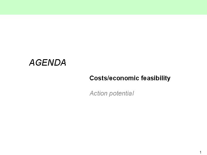 AGENDA Costs/economic feasibility Action potential 1 