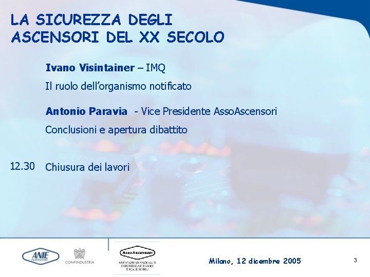 LA SICUREZZA DEGLI ASCENSORI DEL XX SECOLO Ivano Visintainer – IMQ Il ruolo dell’organismo