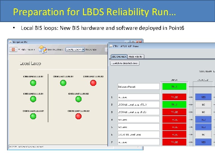Preparation for LBDS Reliability Run… • Local BIS loops: New BIS hardware and software