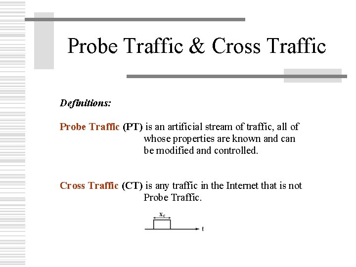 Probe Traffic & Cross Traffic Definitions: Probe Traffic (PT) is an artificial stream of