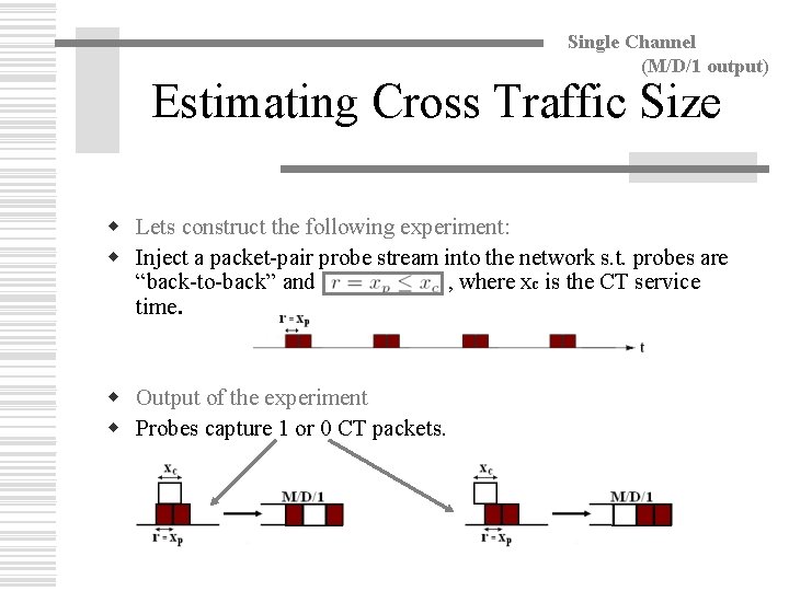 Single Channel (M/D/1 output) Estimating Cross Traffic Size w Lets construct the following experiment: