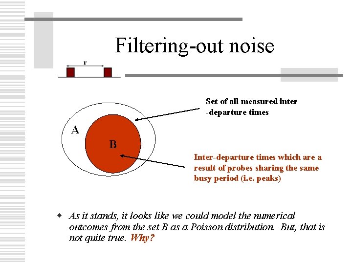 Filtering-out noise Set of all measured inter -departure times A B Inter-departure times which
