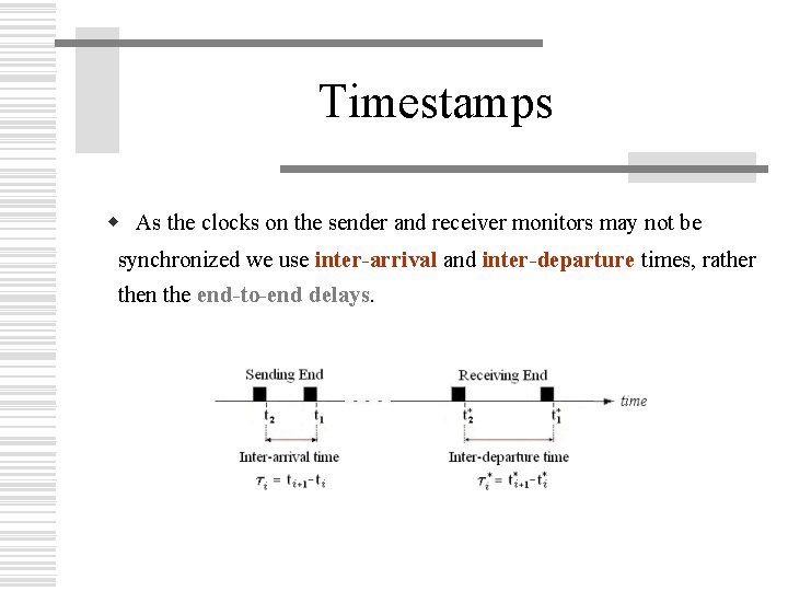 Timestamps w As the clocks on the sender and receiver monitors may not be