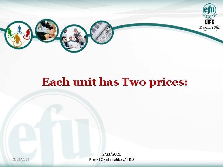 Each unit has Two prices: 2/21/2021 Pre-FTC /irfanabbas/ TRD 