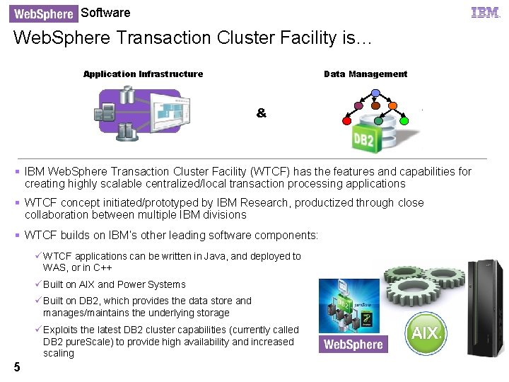 Software Web. Sphere Transaction Cluster Facility is… Application Infrastructure Data Management & § IBM