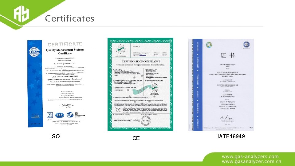 Certificates ISO CE IATF 16949 