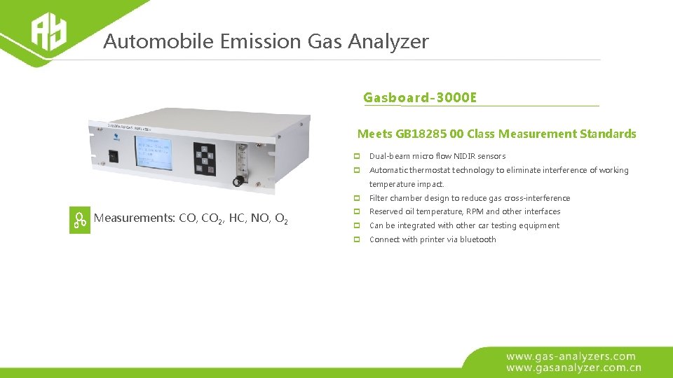 Automobile Emission Gas Analyzer Gasboard-3000 E Meets GB 18285 00 Class Measurement Standards Dual-beam