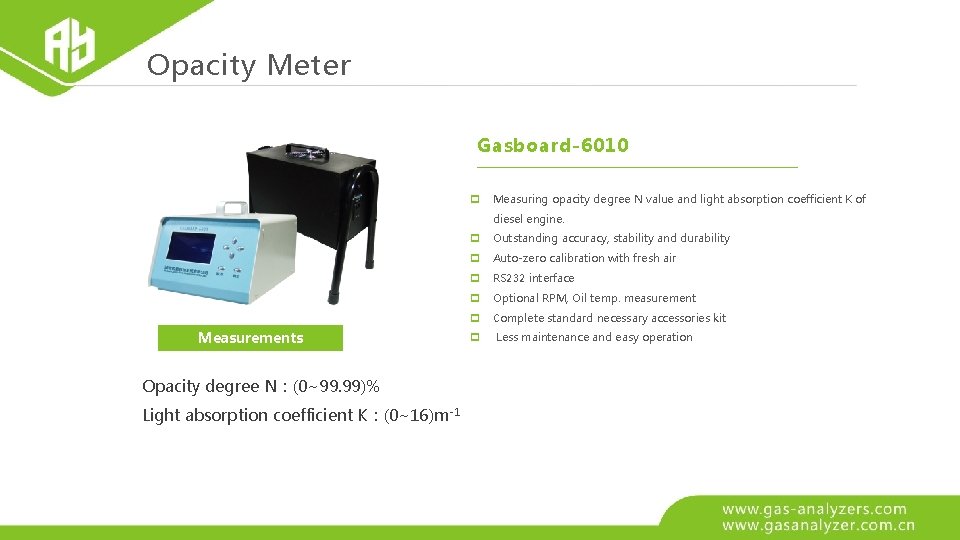 Opacity Meter Gasboard-6010 Measuring opacity degree N value and light absorption coefficient K of