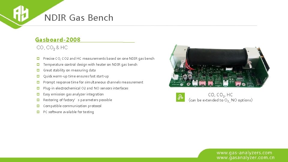 NDIR Gas Bench Gasboard-2008 CO, CO 2 & HC Precise CO, CO 2 and