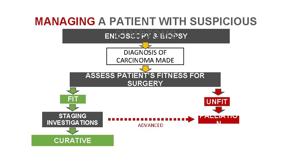 MANAGING A PATIENT WITH SUSPICIOUS SYMPTOMS ENDOSCOPY & BIOPSY DIAGNOSIS OF CARCINOMA MADE ASSESS