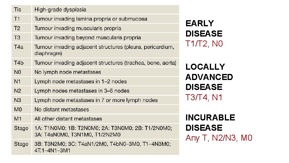 EARLY DISEASE T 1/T 2, N 0 LOCALLY ADVANCED DISEASE T 3/T 4, N