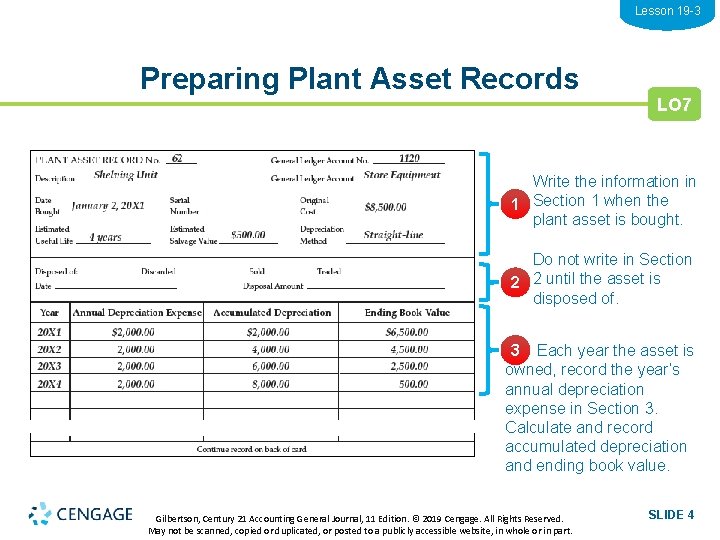 Lesson 19 -3 Preparing Plant Asset Records LO 7 Write the information in 1