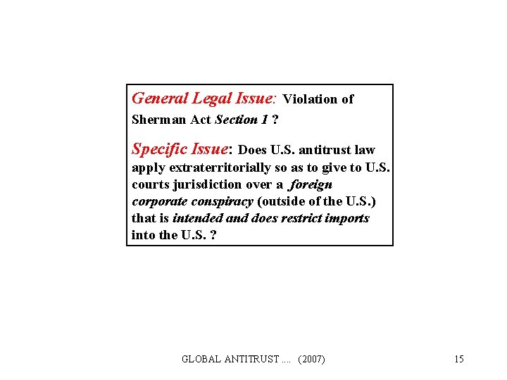 General Legal Issue: Violation of Sherman Act Section 1 ? Specific Issue: Does U.