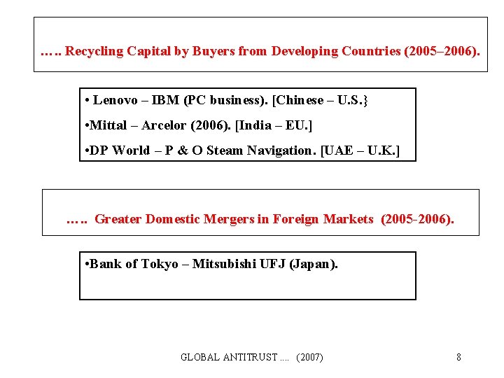 …. . Recycling Capital by Buyers from Developing Countries (2005– 2006). • Lenovo –