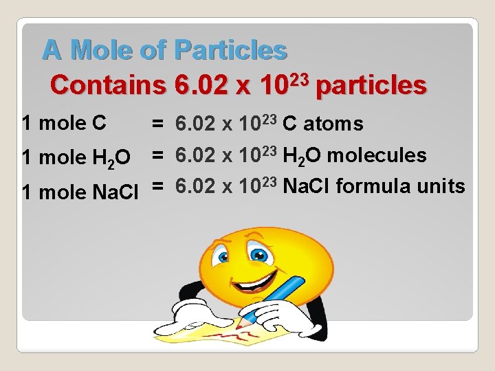 A Mole of Particles Contains 6. 02 x 1023 particles 1 mole C =