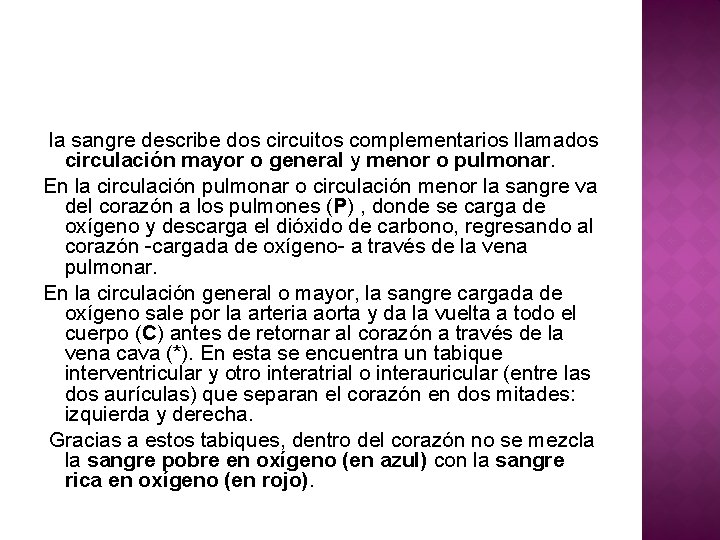  la sangre describe dos circuitos complementarios llamados circulación mayor o general y menor