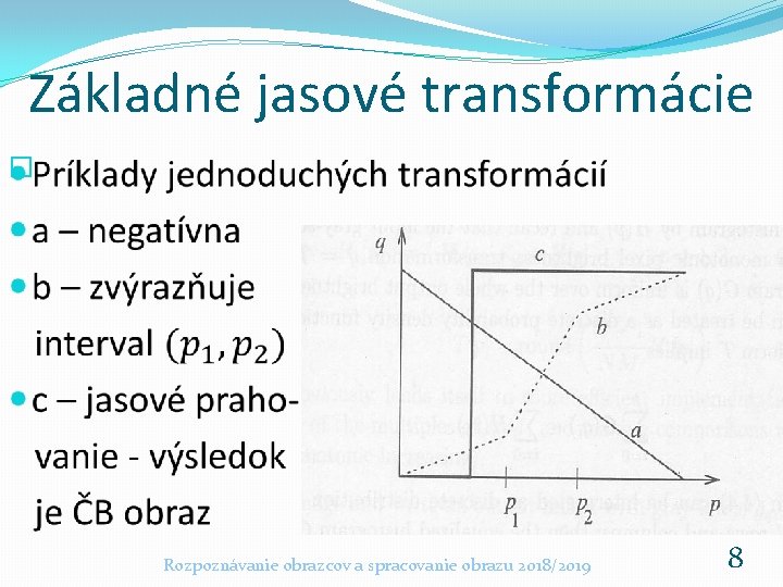 Základné jasové transformácie � Rozpoznávanie obrazcov a spracovanie obrazu 2018/2019 8 